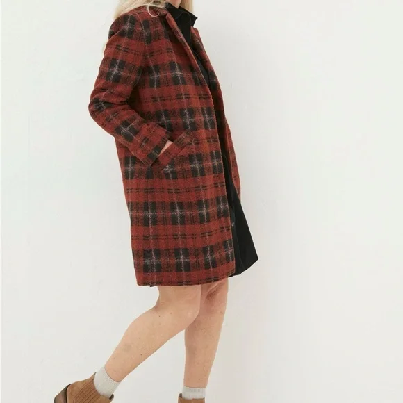 Fat Face Red and Black Checkered Pea Coat Size 12 NWT - Picture 3 of 8